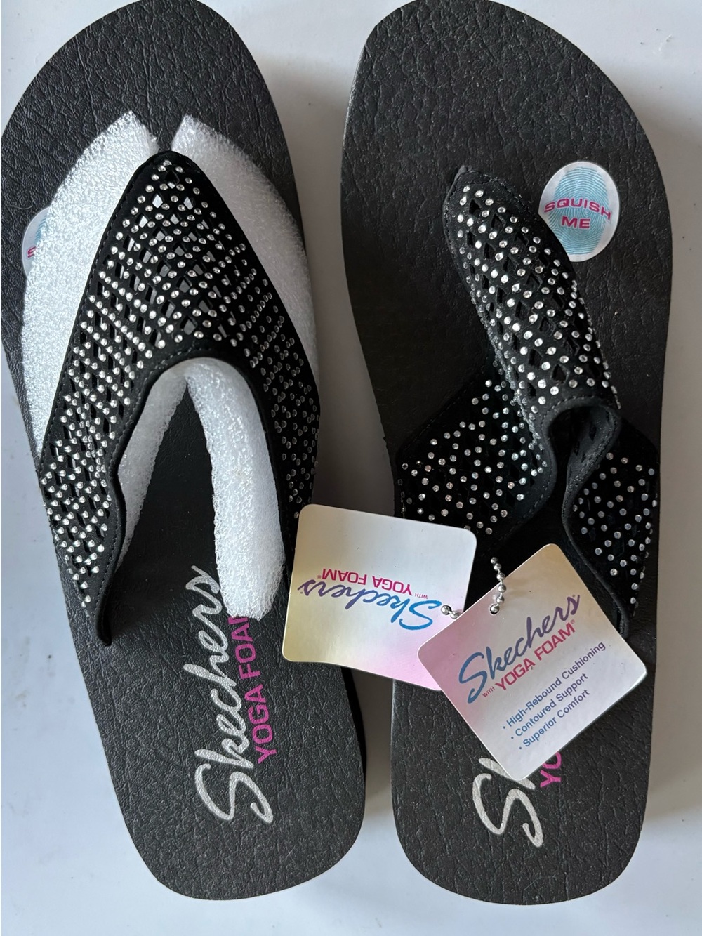 Skechers Black Rhinestone Yoga Foam Thong Sandals